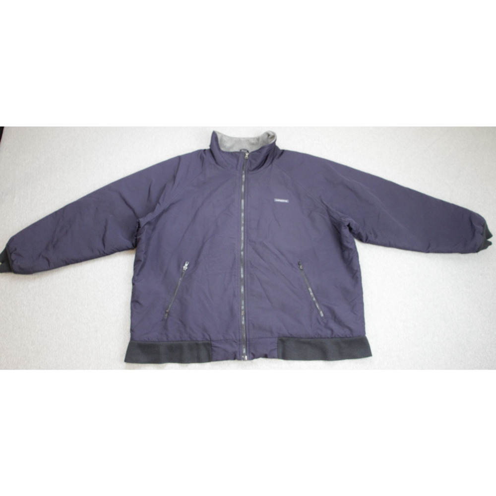 Lands End Jacket Mens Size XL (46-48) Navy Blue Full Zip Mock Neck Pockets Nylon